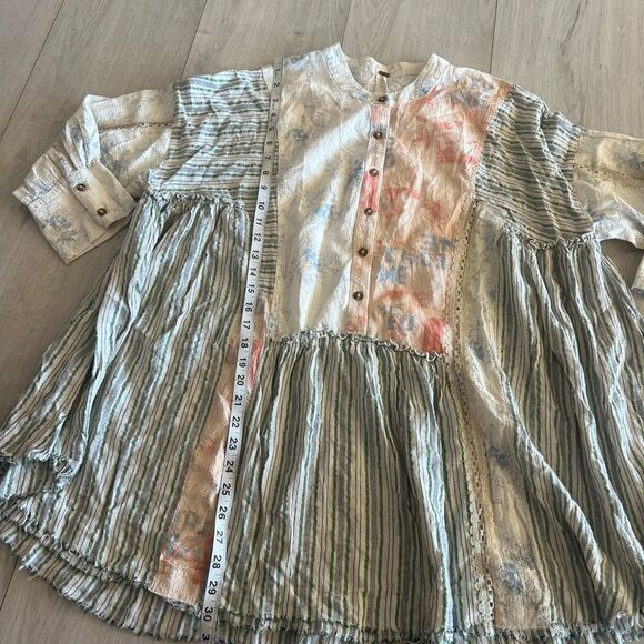 Free People Charlie Mixed Print Lace Inset Cute Vintage Tunic Top size m - Picture 2 of 11